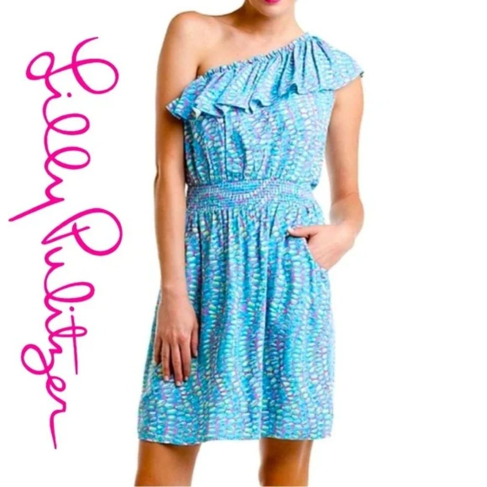 Lilly Pulitzer Jesse Clam Print One Shoulder Dress XL